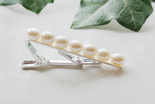 Load image into Gallery viewer, White Pearl Tie Clip, Tie Clip for Groom, Groomsmen Tie Clip, White Tie Clip, Silver Tie Clip, Gold Tie Clip, Fathers Day Gift, Gift for Dad

