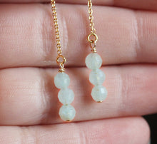 Load image into Gallery viewer, Natural Aquamarine Earrings, 14K Gold Filled, March Birthstone Earrings, Aquamarine Drop Earrings, Aquamarine Threader Earrings
