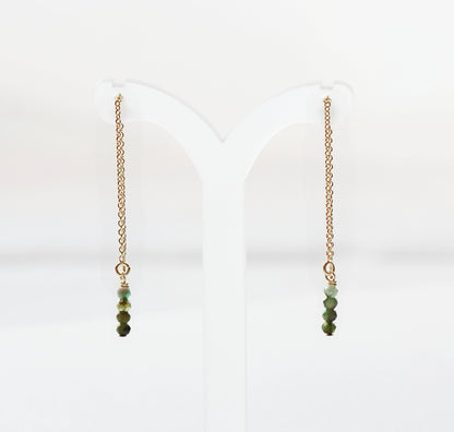 Green Emerald Threader Earrings - May Birthstone