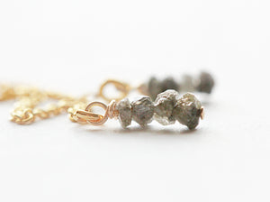 Raw Diamond Earrings, 14K Gold Filled, April Birthstone Earrings, Tiny Diamond Earrings Dangle, Diamond Threader, Natural Grey Diamonds