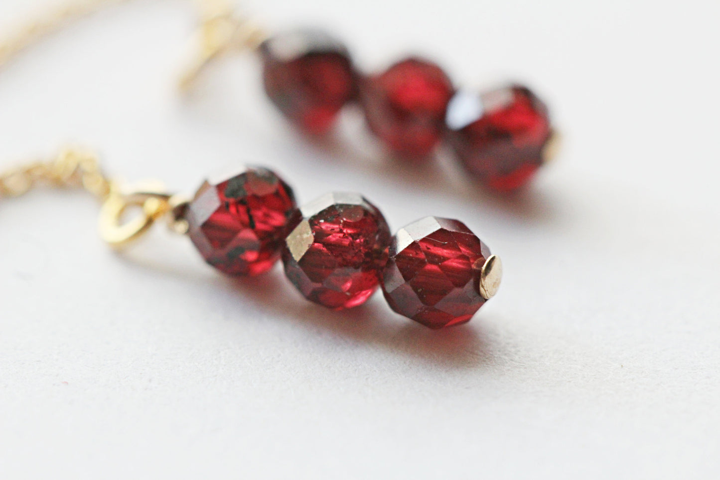 Red Garnet Threader Earrings - January Birthstone