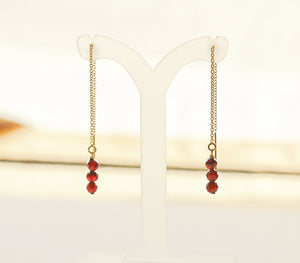 Red Garnet Threader Earrings - January Birthstone