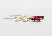 Load image into Gallery viewer, Red Ruby Earrings, 14K Gold, Genuine Ruby Earrings, July Birthstone Earrings, Ruby Threader Earrings, Ruby Drop Earrings, Natural Rubies
