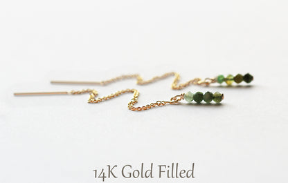 Green Emerald Threader Earrings - May Birthstone