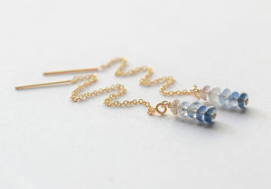 Blue Sapphire Earrings, 14K Gold Filled, September Birthstone Earrings, Sapphire Drop Earrings, Threader Earrings, Natural Sapphire