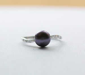 Black Pearl Ring, Sterling Silver Ring, Pearl Engagement, Real Pearl Ring, Black Pearl Jewelry, Cultured Pearl Ring, Black Freshwater Pearl