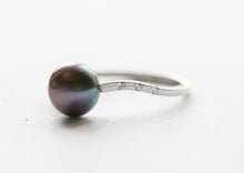 Load image into Gallery viewer, Black Pearl Ring, Sterling Silver Ring, Pearl Engagement, Real Pearl Ring, Black Pearl Jewelry, Cultured Pearl Ring, Black Freshwater Pearl

